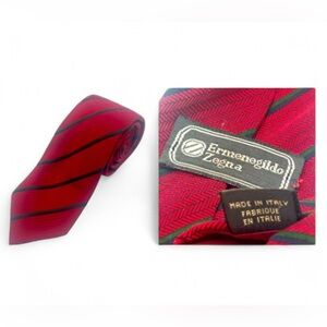 VTG ERMENEGILDO ZEGNA 100% Silk Neck Tie Italy Exclusive Design Red W/Stripes